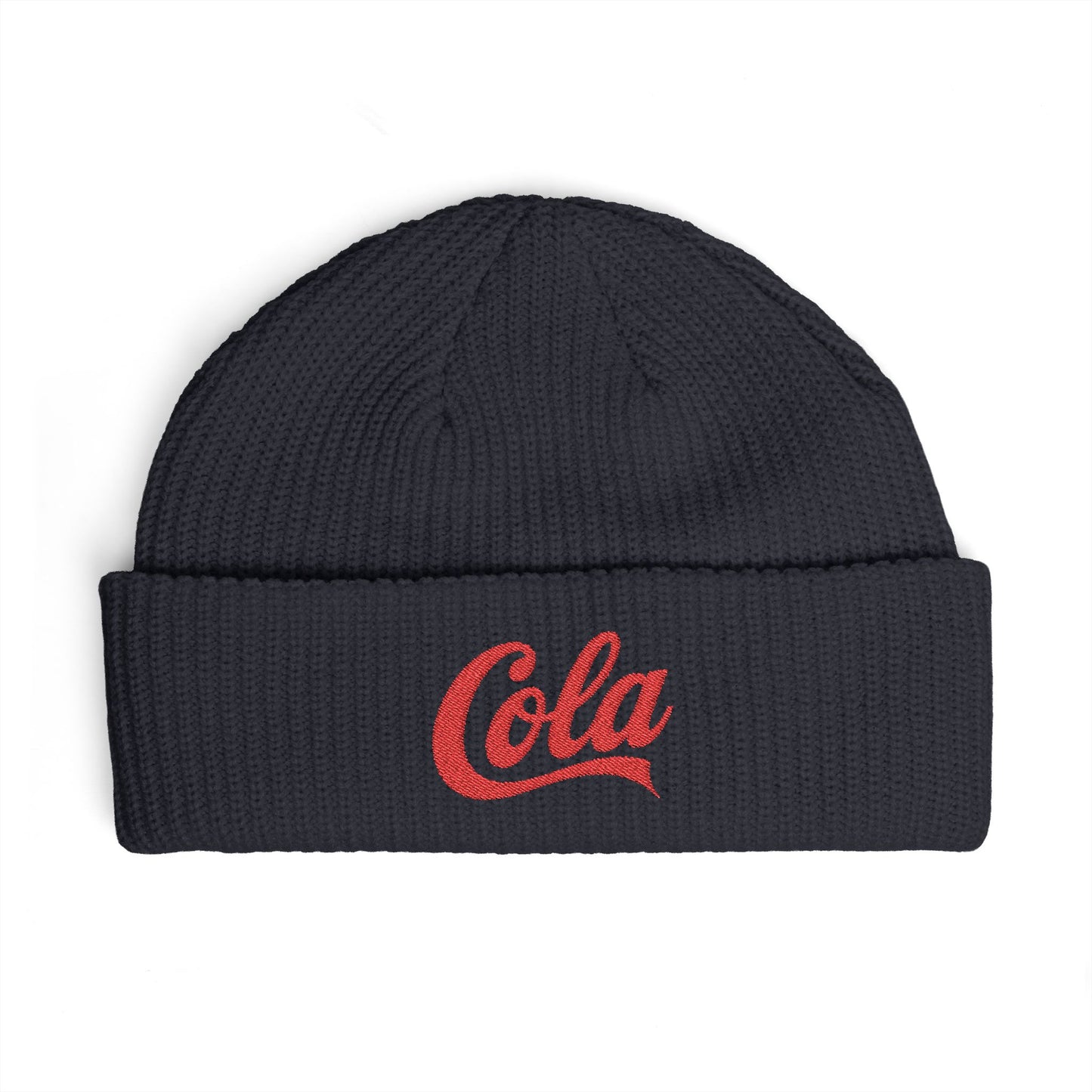 Cola Cuff Beanie — Retro Script Knit Hat Hats Printify One size Navy
