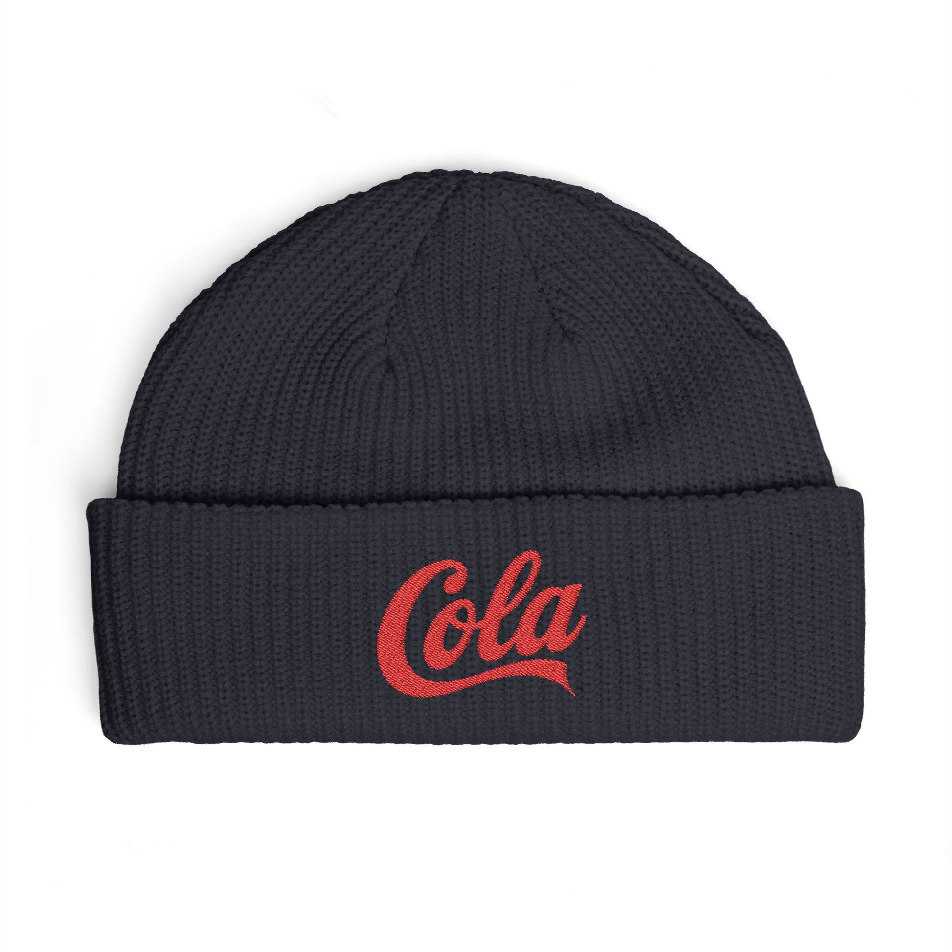 Cola Cuff Beanie — Retro Script Knit Hat Hats Printify One size Navy
