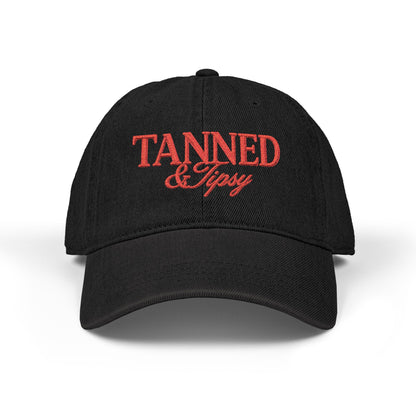 Tanned & Tipsy Embroidered Hat — Casual Denim Cap for Beach Days & Vacations