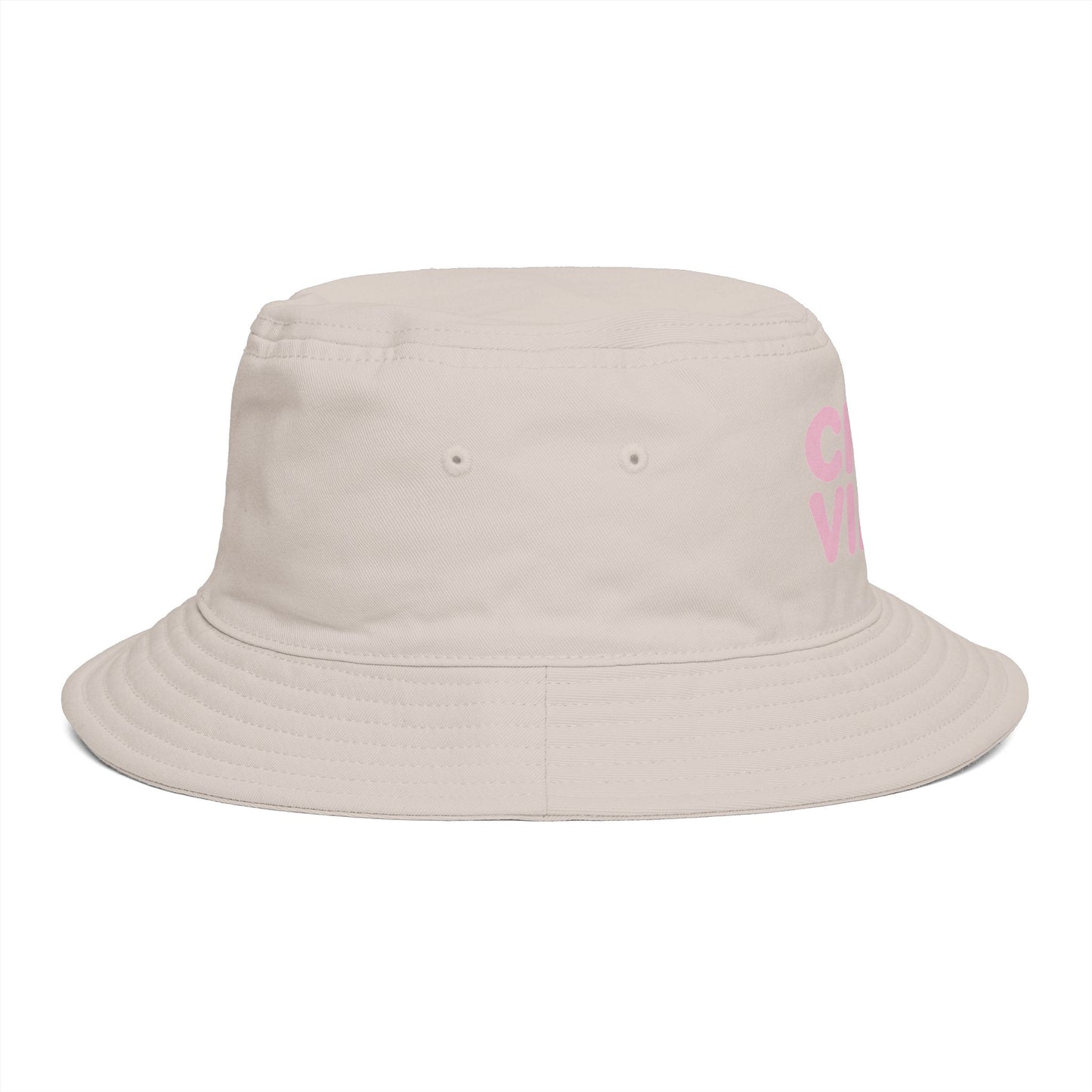 Chill Vibes Bucket Hat — Retro Pink Text Cotton Sun Hat