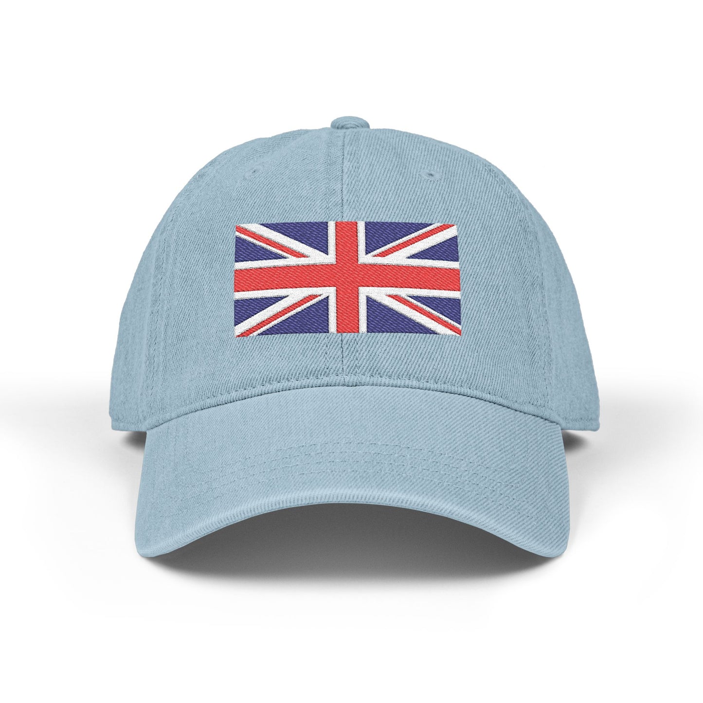 Union Jack Embroidered Denim Hat — British Flag Baseball Cap Hats Printify One size Light Blue