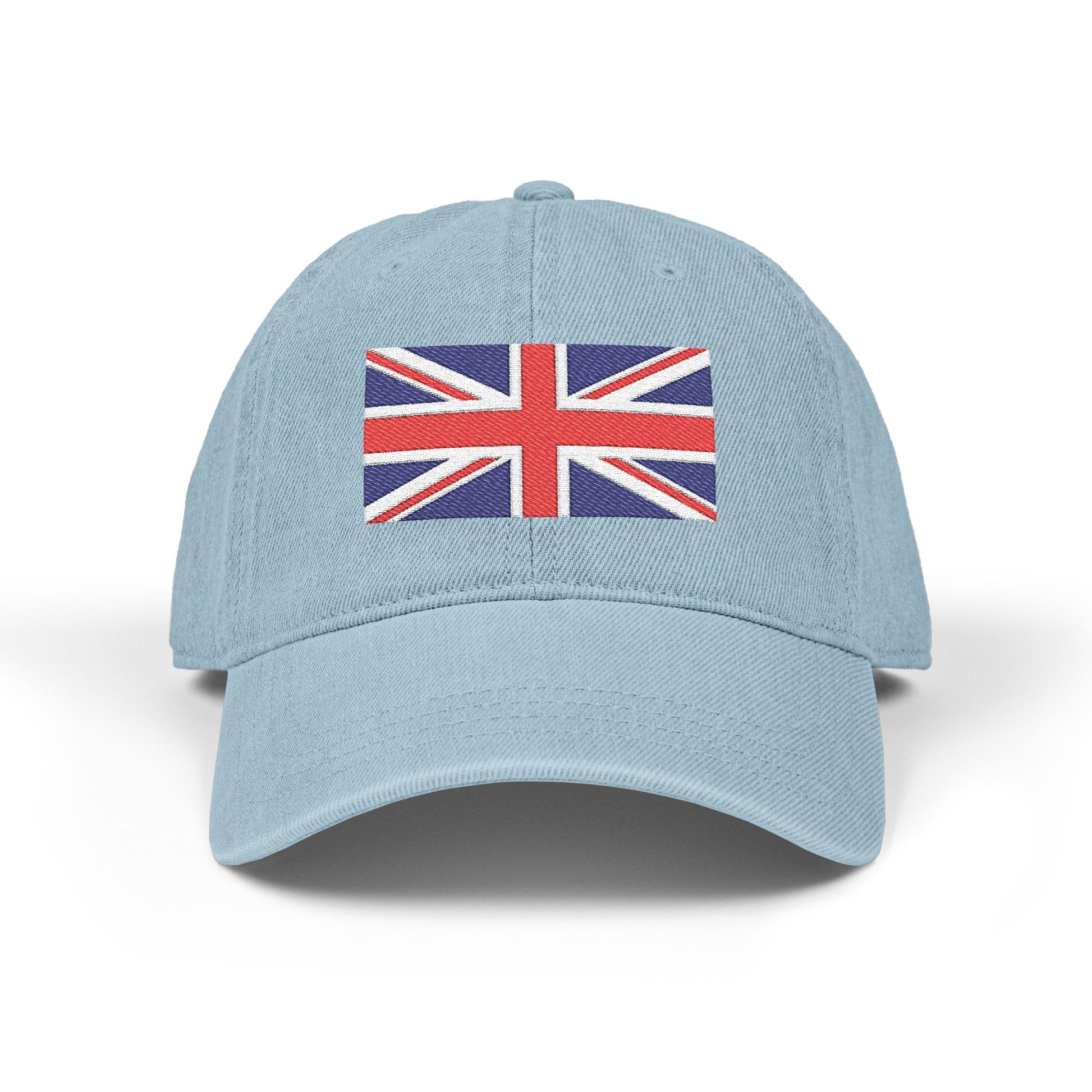 Union Jack Embroidered Denim Hat — British Flag Baseball Cap Hats Printify One size Light Blue