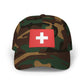 Dad Cap with Swiss Flag Embroidered Patch — Classic White Adjustable Hat Hats Printify Green Camo One size
