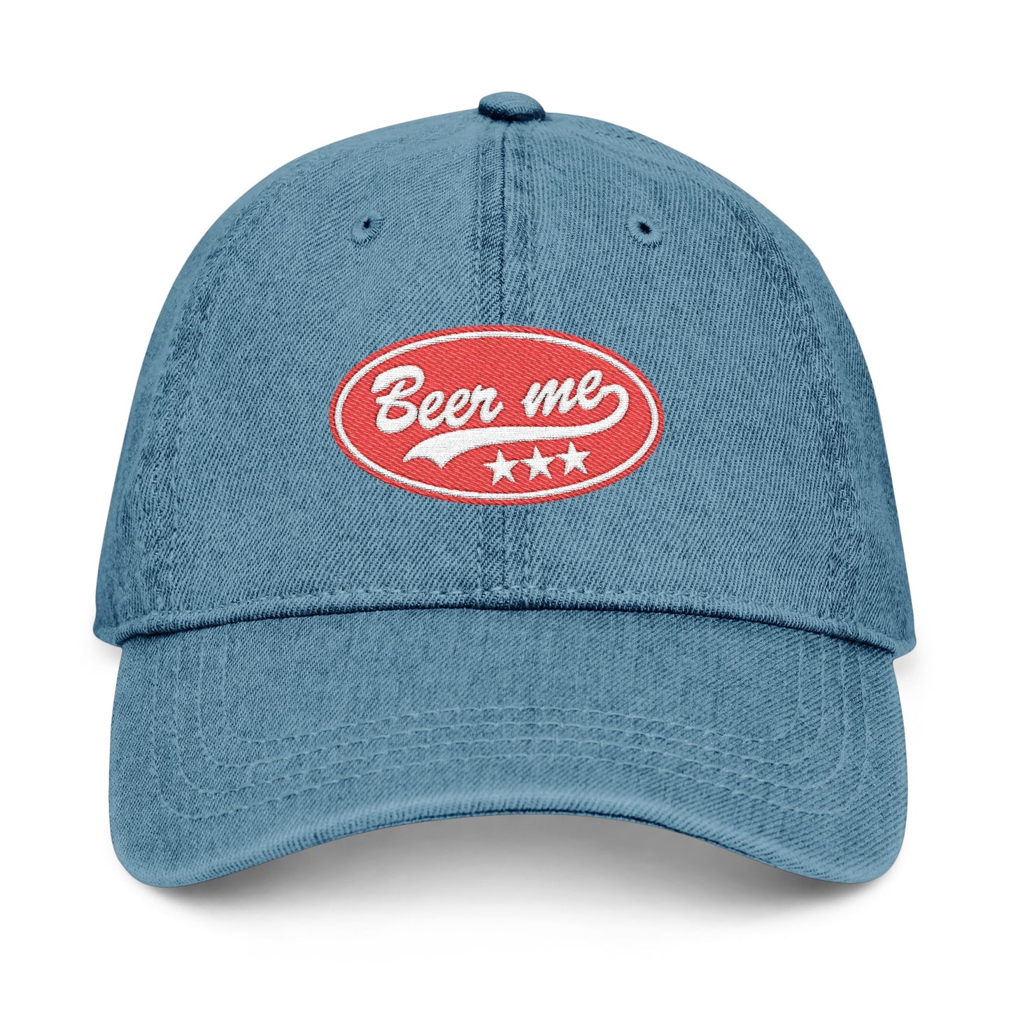 Denim Hat — Embroidered “Beer Me” Vintage Patch Cap