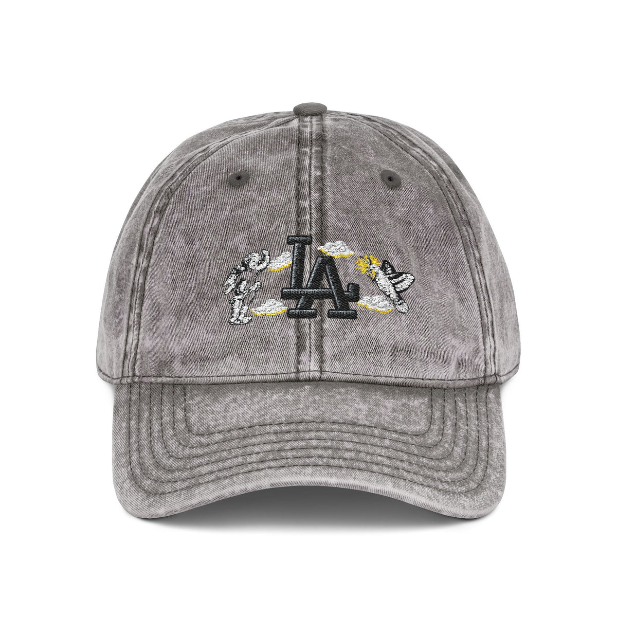 Vintage Embroidered Cap – Red LA Floral Baseball Hat Hats Printify One size Charcoal Grey
