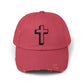 Distressed Black Cross Cap — Vintage Christian Baseball Hat Hats Printify Dashing Red One size