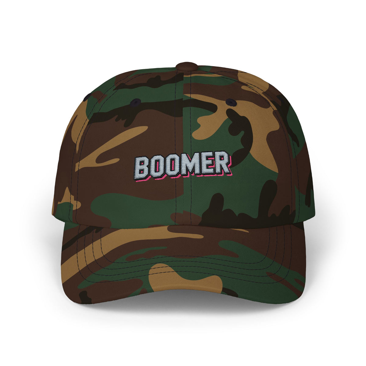 Boomer Embroidered Dad Cap – Retro Patch Baseball Hat Hats Printify Green Camo One size
