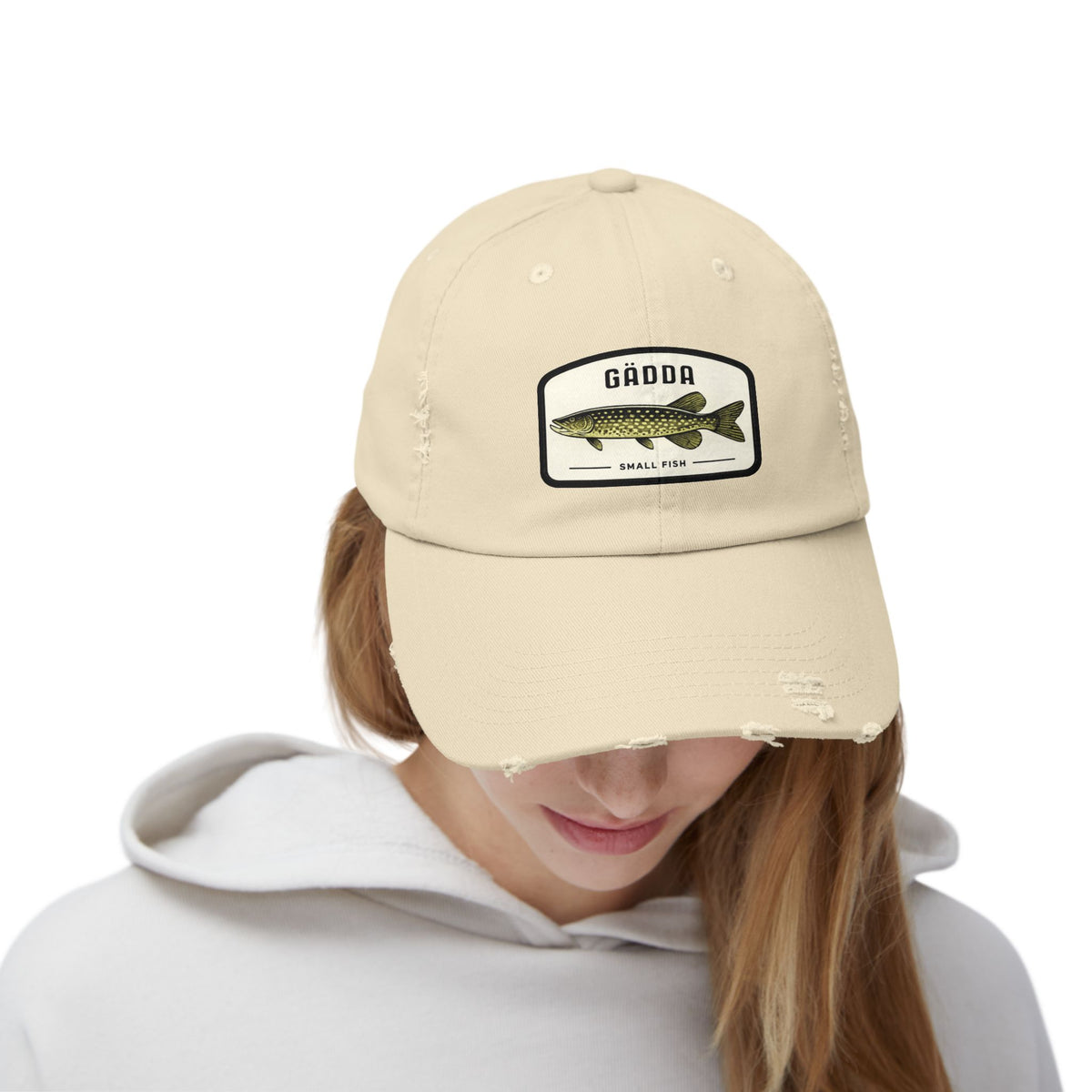 Fishing Hat – 'Gädda' Pike Patch Distressed Cap Hats Printify
