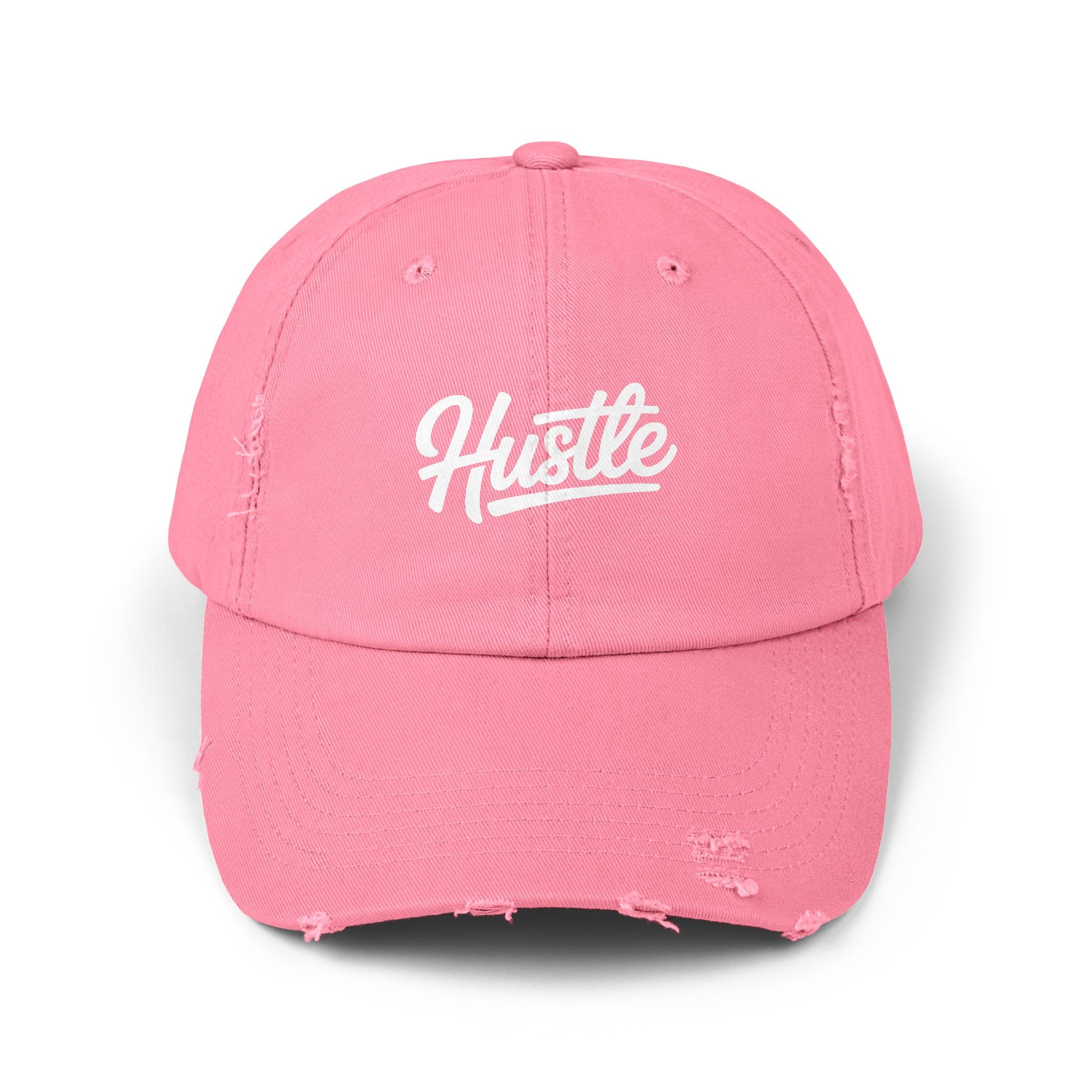 Hustle Distressed Cap Hats Printify True Pink One size