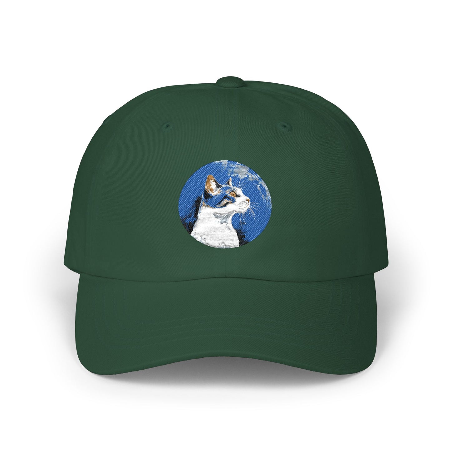 Dad Cap – White Embroidered Dog in Snow Patch Hat Hats Printify Spruce One size