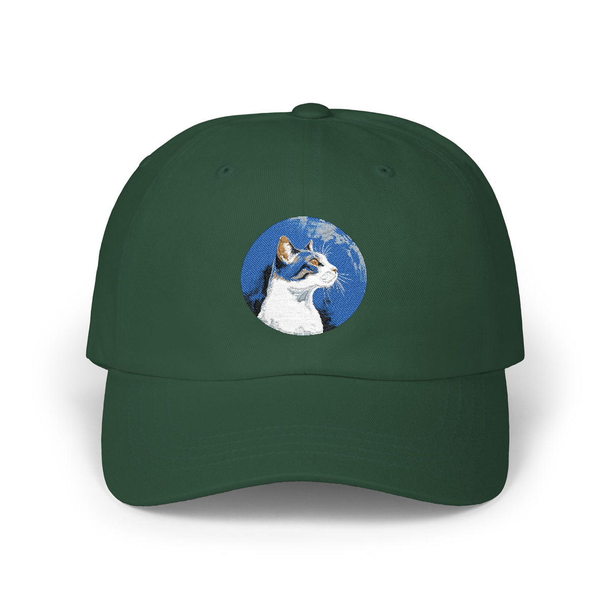 Dad Cap – White Embroidered Dog in Snow Patch Hat Hats Printify Spruce One size