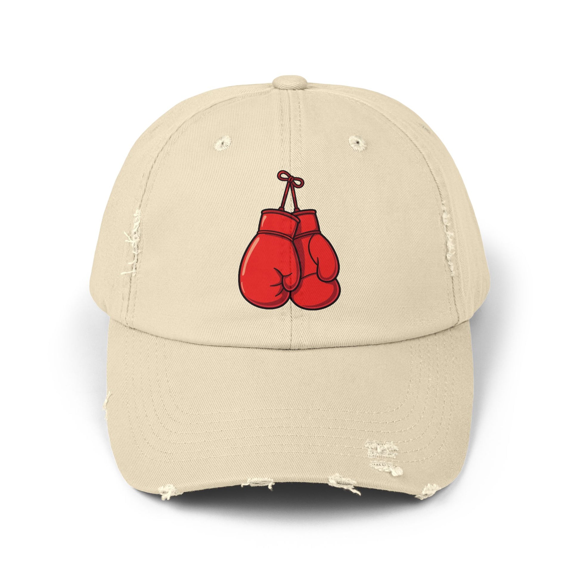 Boxing Gloves Distressed Cap - Red Gloves Dad Hat Hats Printify Stone One size