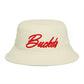 Bucket Hat — Retro Script 'Bucketd' Embroidered Brown Summer Hat