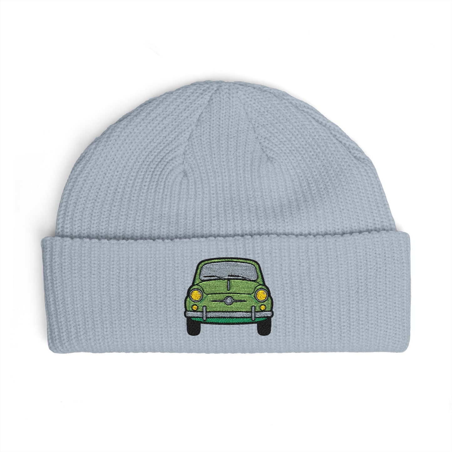 Cuff Beanie — Retro Green Car Embroidered Knit Hat Hats Printify