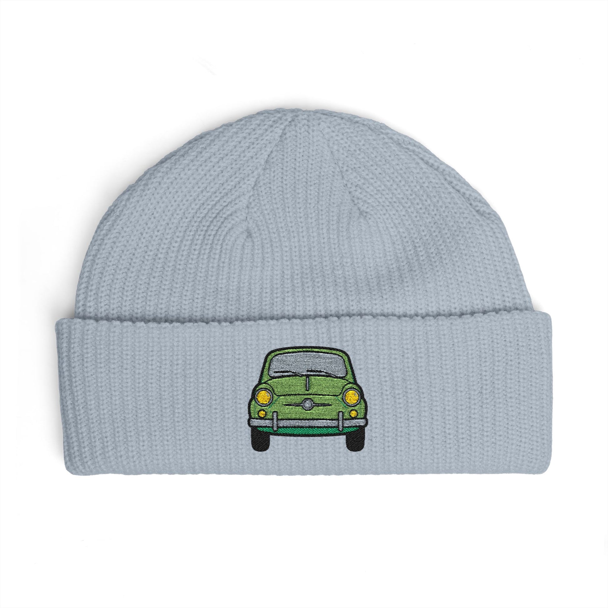 Cuff Beanie — Retro Green Car Embroidered Knit Hat Hats Printify