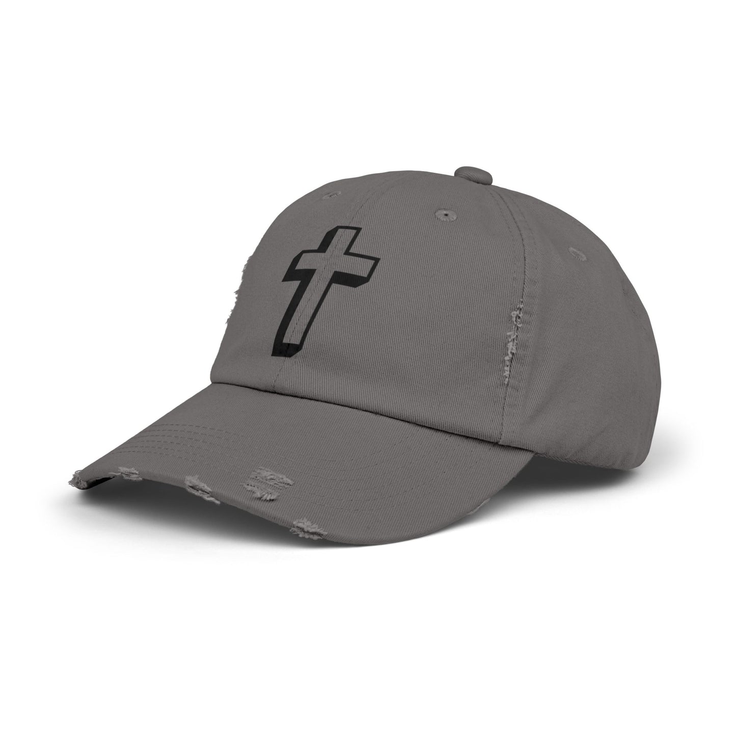 Distressed Black Cross Cap — Vintage Christian Baseball Hat Hats Printify