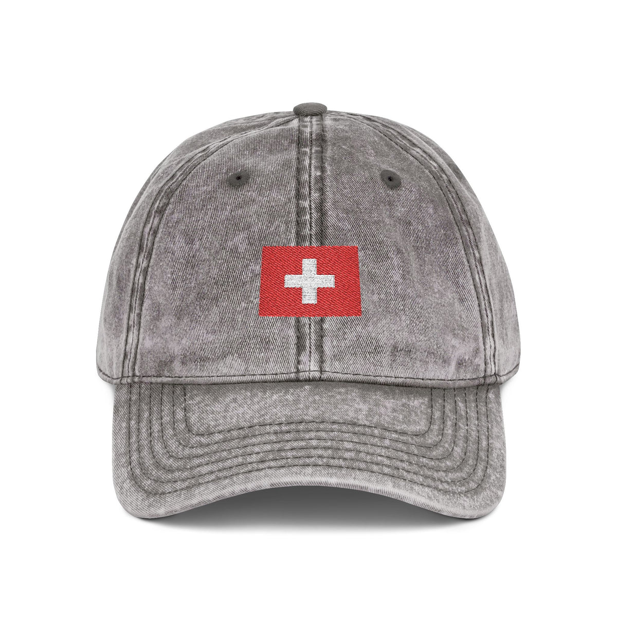 Red Vintage Embroidered Cross Cap - Washed Baseball Hat Hats Printify One size Charcoal Grey