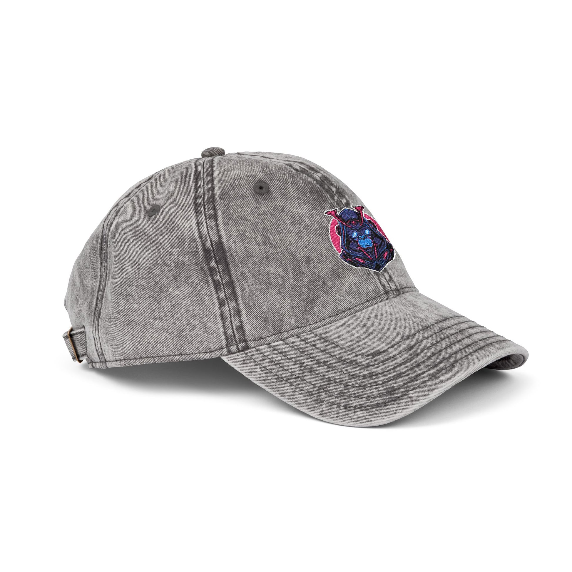 Vintage Embroidered Owl Dad Hat — Washed Gray Cap Hats Printify