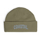 Coastal Cuff Beanie — Knit Winter Hat with 'COASTAL' Embroidered Seaglass Script Hats Printify One size Eucalyptus
