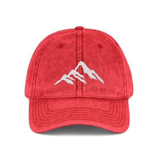 Vintage Embroidered Mountain Cap — Washed Red Dad Hat Hats Printify One size Red