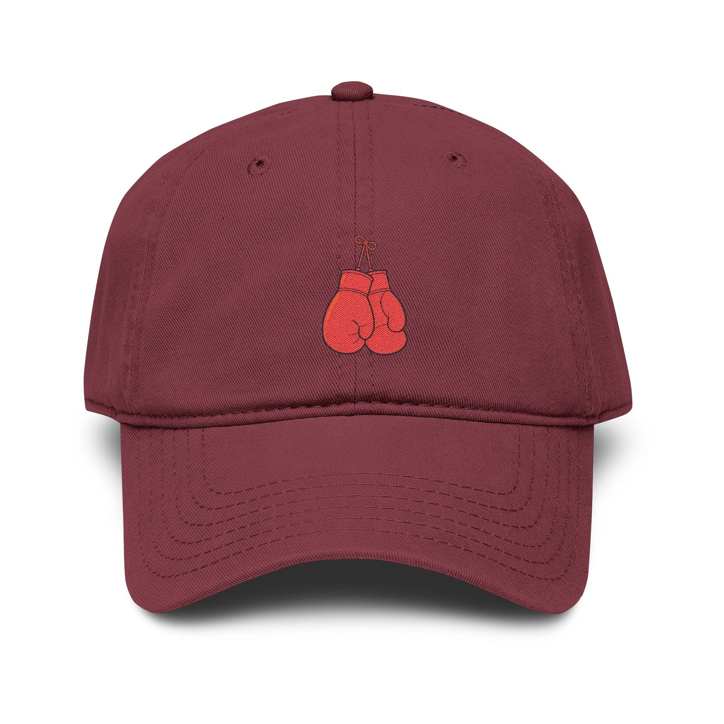Washed Baseball Cap with Embroidered Red Boxing Gloves — Vintage Sport Dad Hat Hats Printify One size Maroon