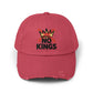 Distressed Black Cap — ‘Kings’ Crown Graphic Dad Hat Hats Printify Dashing Red One size