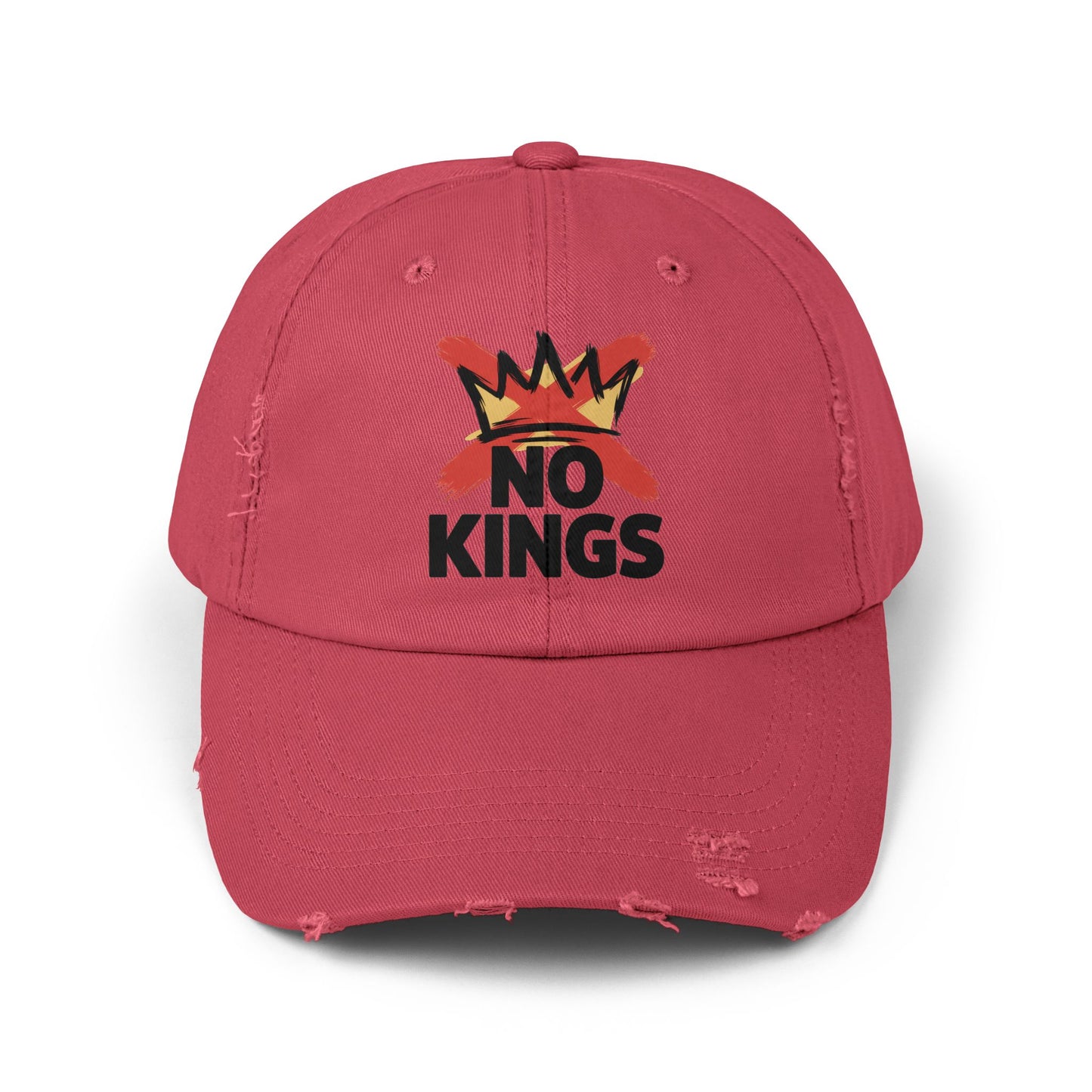 Distressed Black Cap — ‘Kings’ Crown Graphic Dad Hat Hats Printify Dashing Red One size