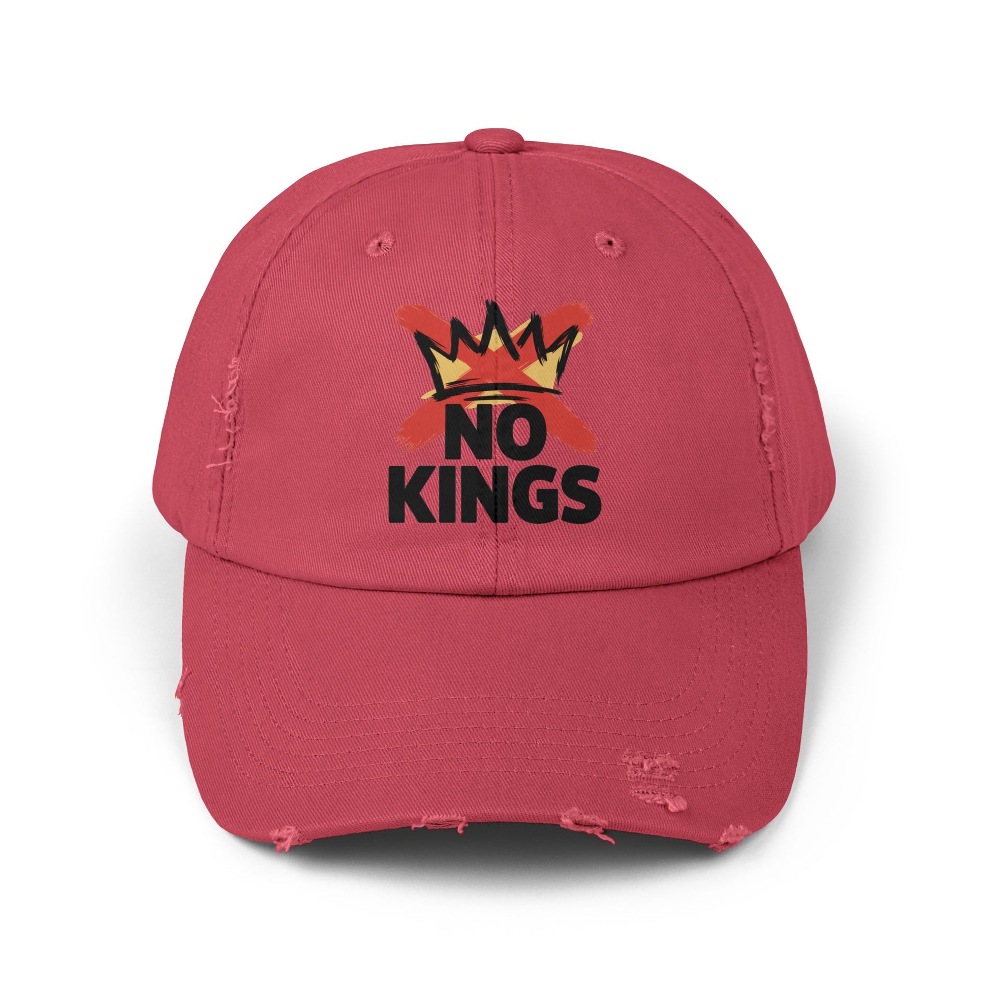 Distressed Black Cap — ‘Kings’ Crown Graphic Dad Hat Hats Printify Dashing Red One size
