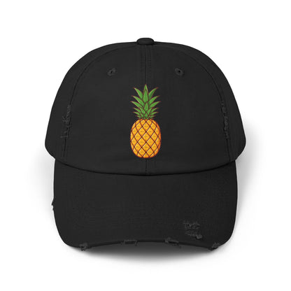 Distressed Pineapple Cap — Retro Embroidered Fruit Hat Hats Printify Black One size