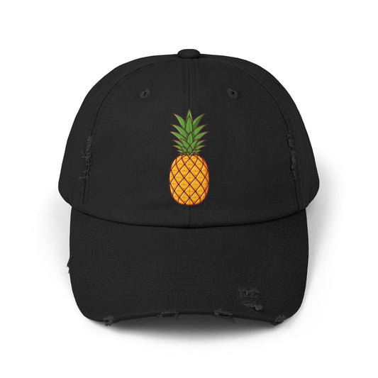 Distressed Pineapple Cap — Retro Embroidered Fruit Hat Hats Printify Black One size