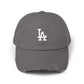 Distressed LA Baseball Cap — Vintage Black Dad Hat Hats Printify Nickel One size