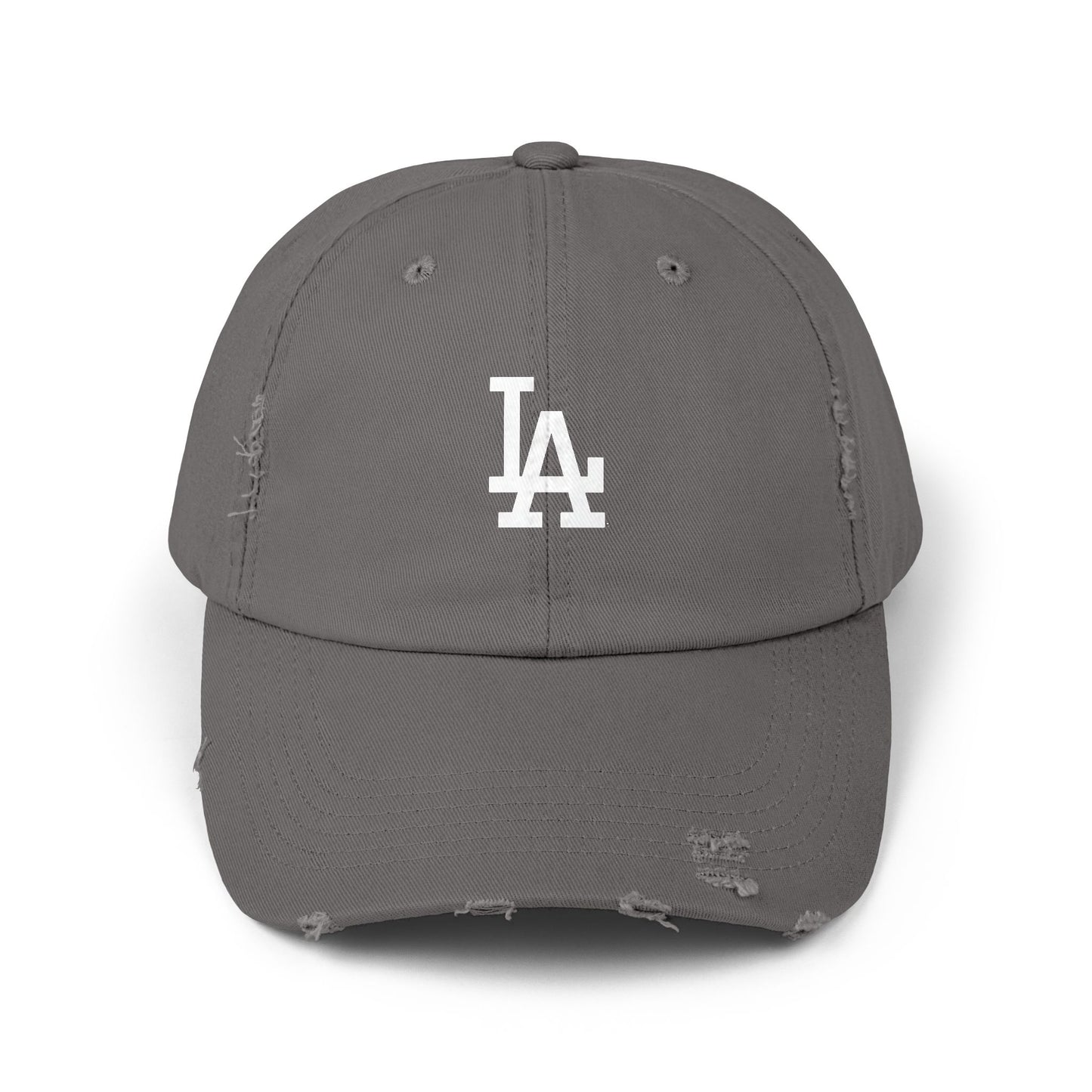 Distressed LA Baseball Cap — Vintage Black Dad Hat Hats Printify Nickel One size