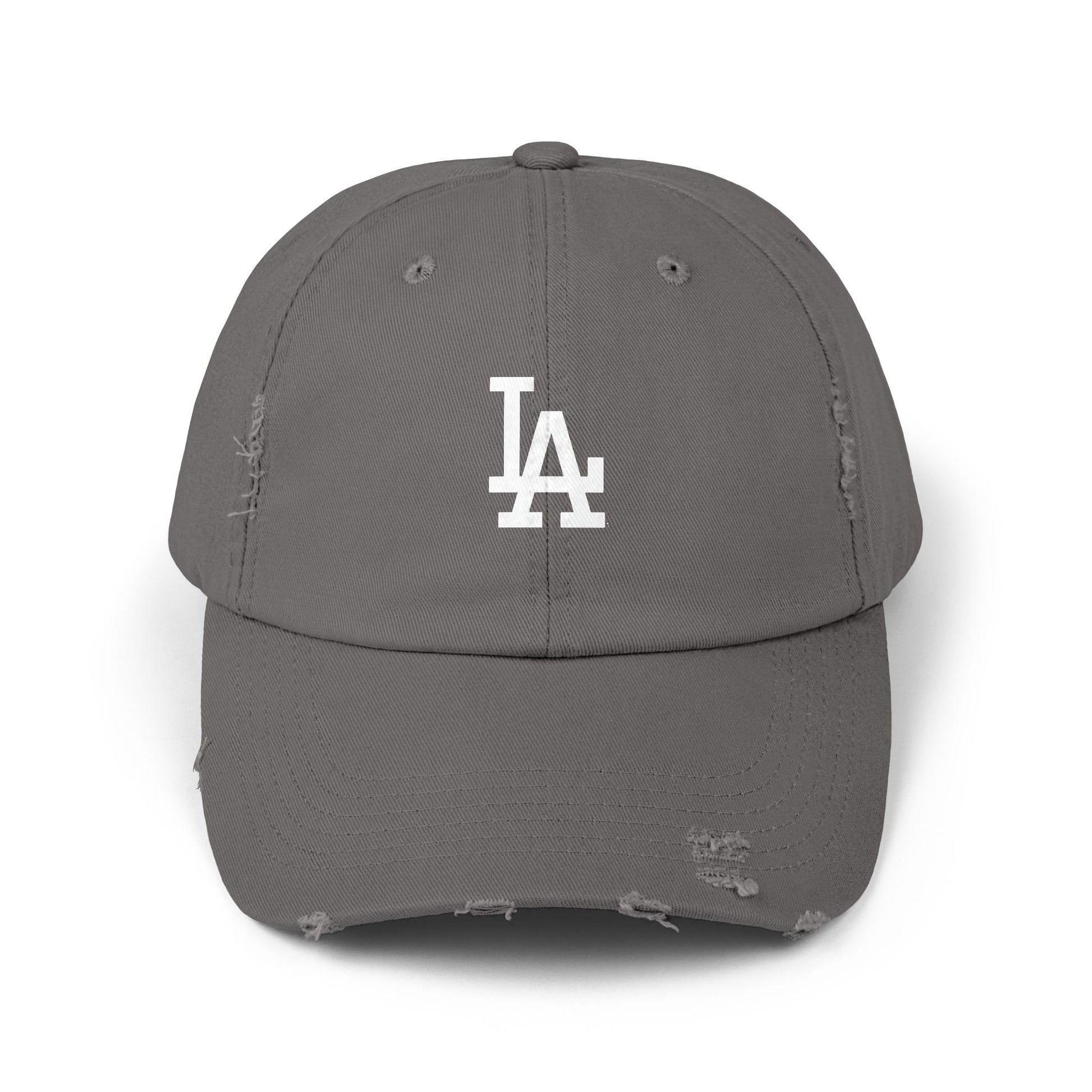 Distressed LA Baseball Cap — Vintage Black Dad Hat Hats Printify Nickel One size