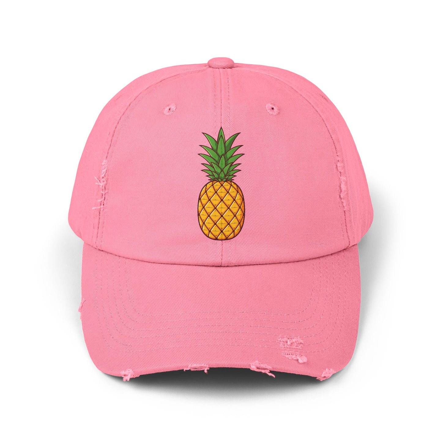Distressed Pineapple Cap — Retro Embroidered Fruit Hat Hats Printify True Pink One size