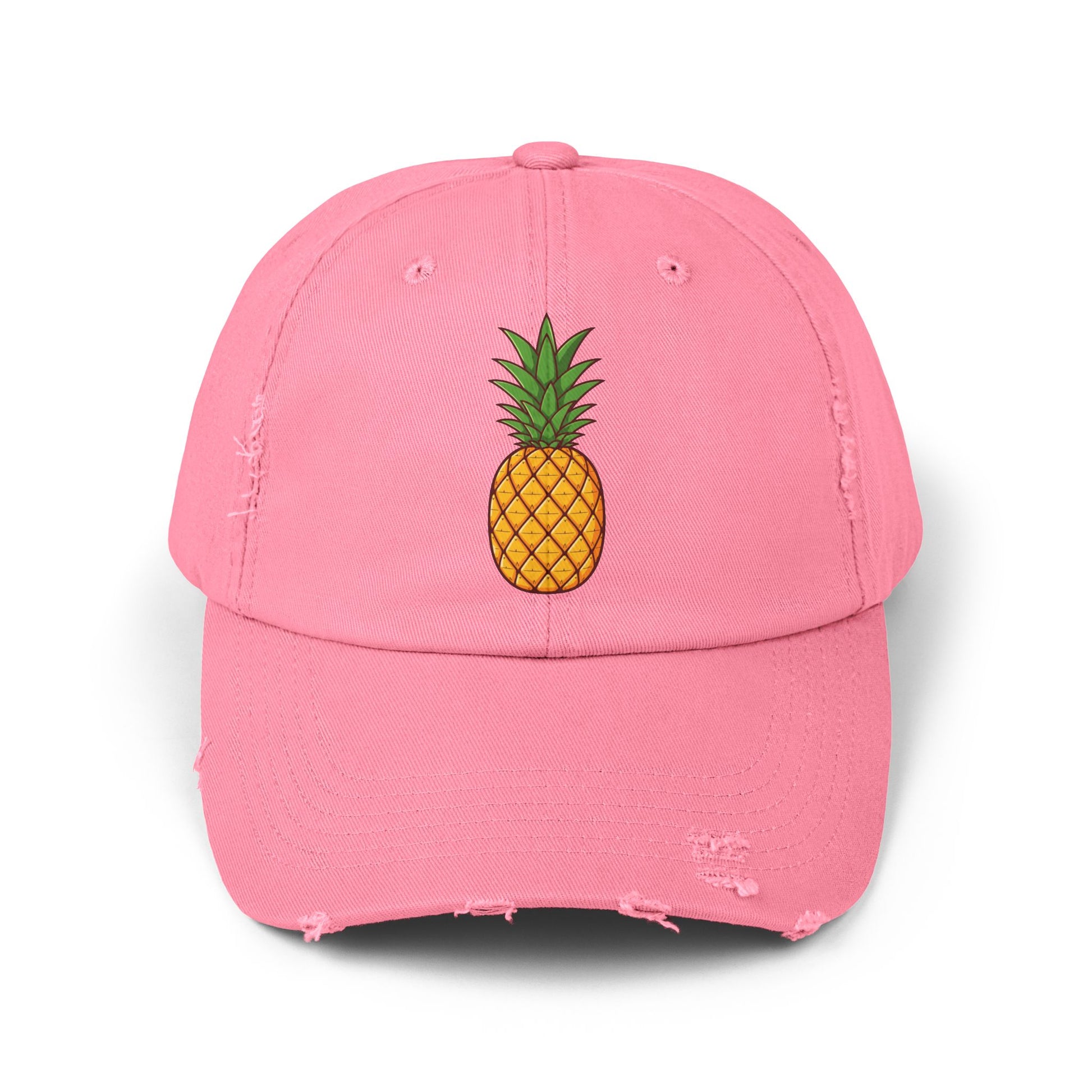 Distressed Pineapple Cap — Retro Embroidered Fruit Hat Hats Printify True Pink One size