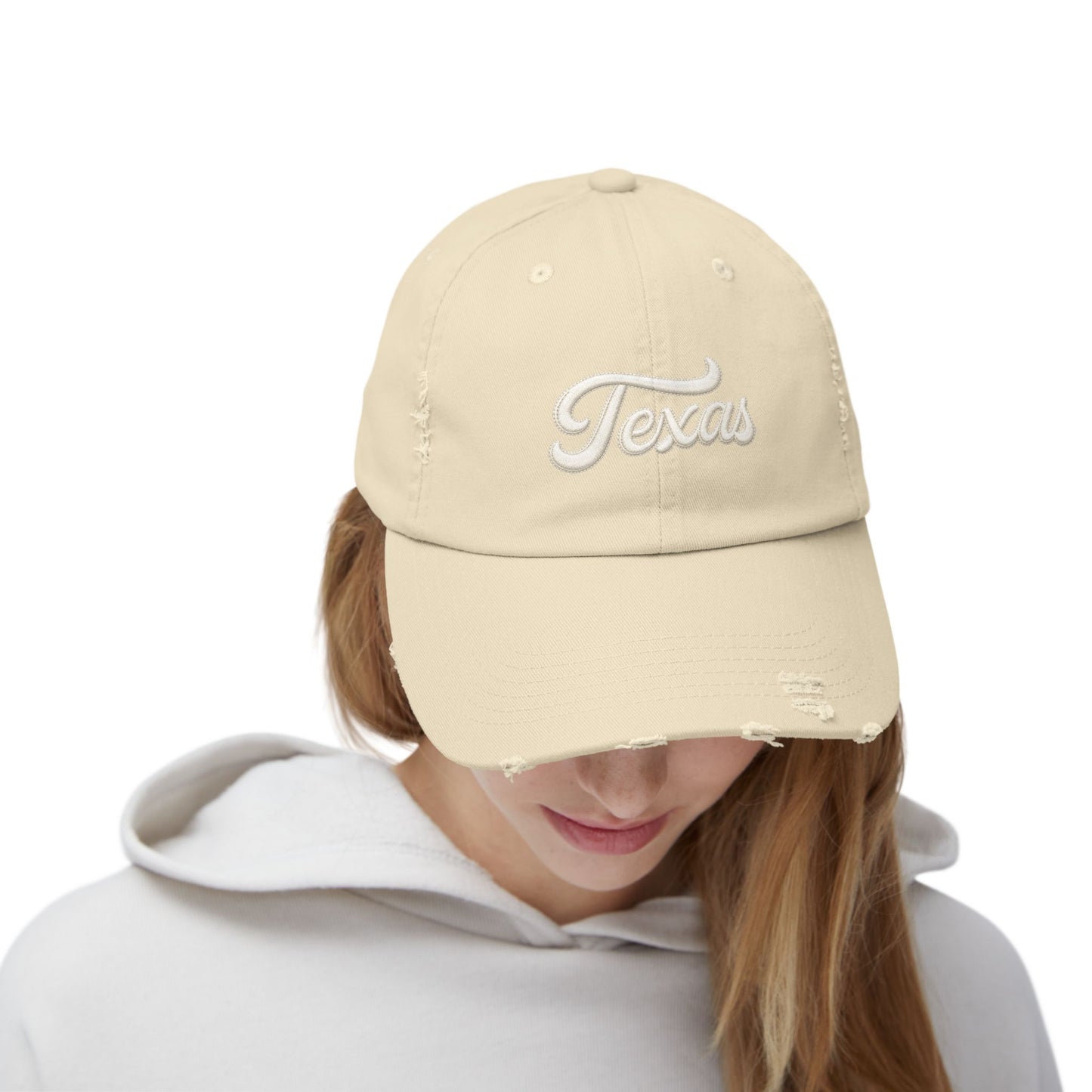 Texas Distressed Baseball Cap — Vintage Script Embroidered Hat