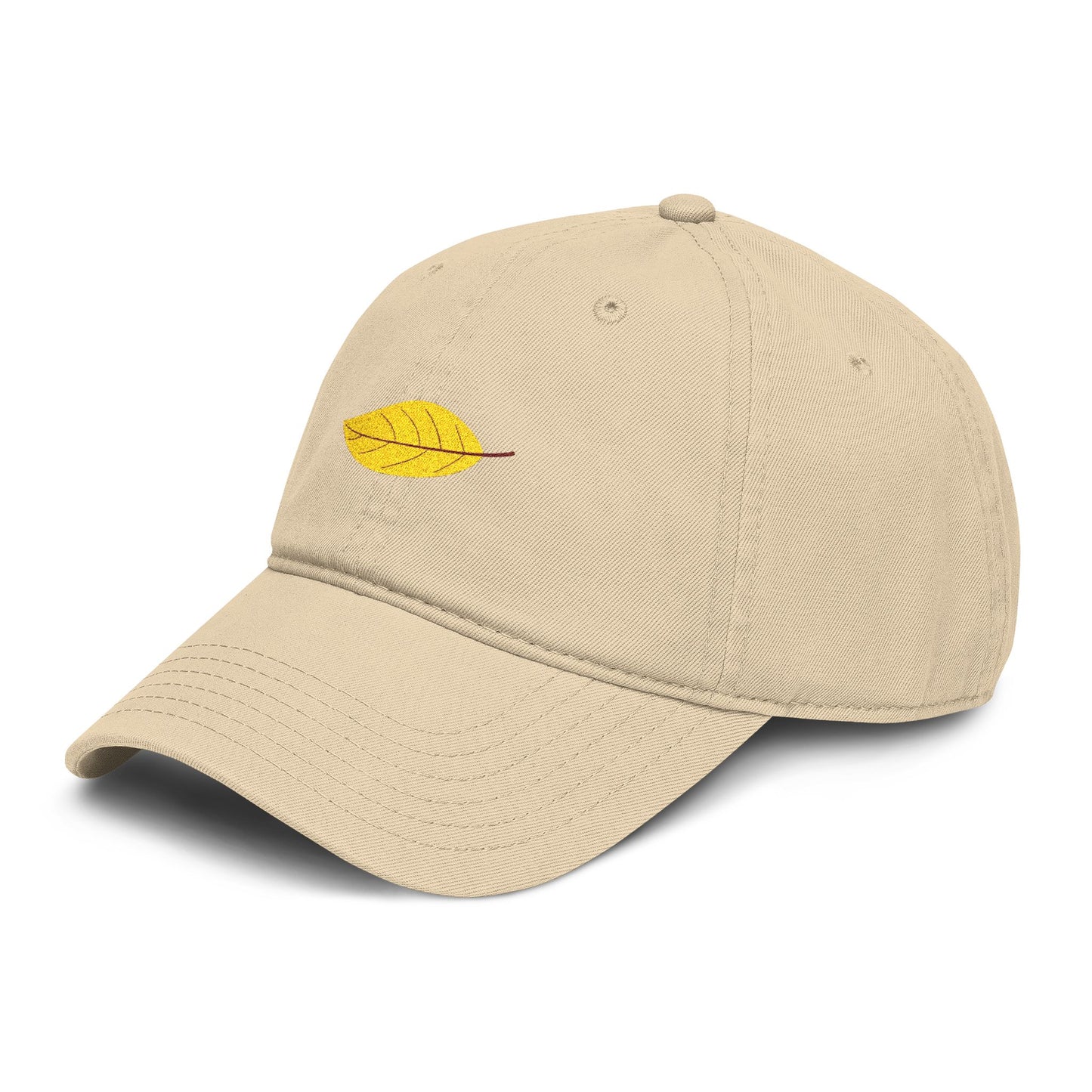 Washed Cotton Baseball Cap with Embroidered Yellow Leaf – Casual Fall Hat