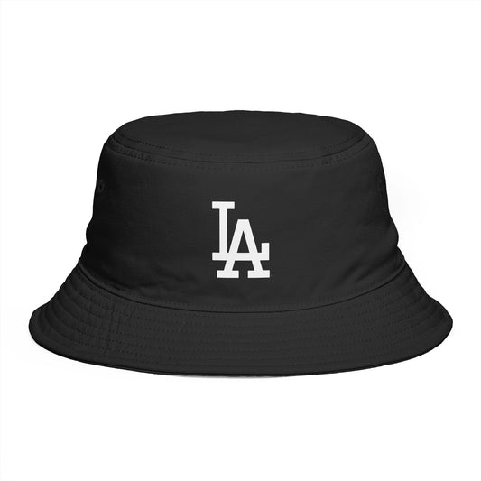 Brown LA Logo Bucket Hat — Casual Streetwear Sun Hat