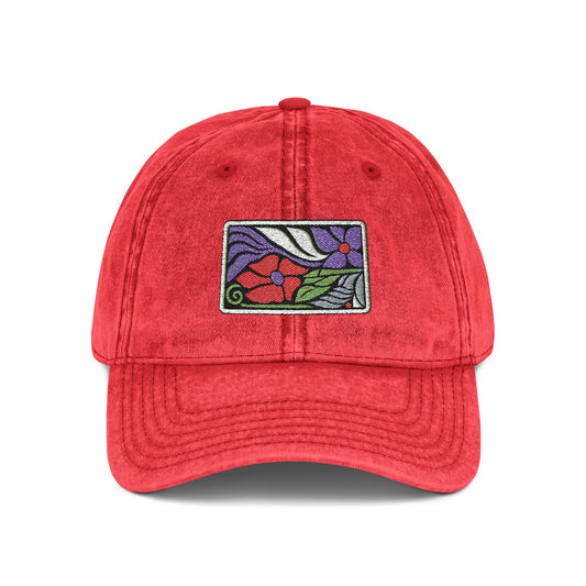 Vintage Embroidered Floral Patch Cap Hats Printify One size Red