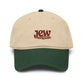 Embroidered "Jew" Challah Bread Washed Baseball Cap Hats Printify One size Dark Green / Khaki