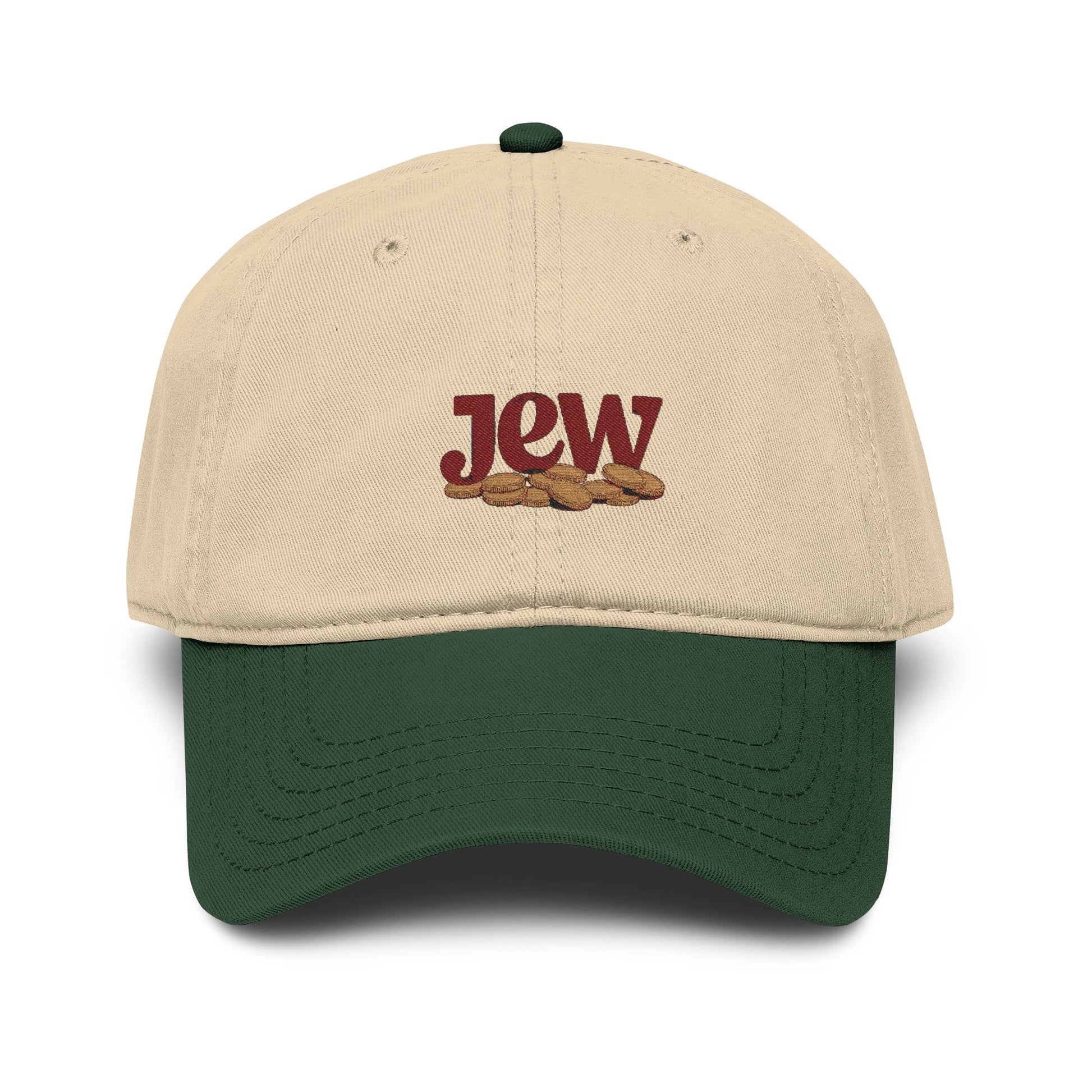Embroidered "Jew" Challah Bread Washed Baseball Cap Hats Printify One size Dark Green / Khaki