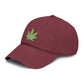 Washed Baseball Cap with Green Glitter Cannabis Leaf Embroidery