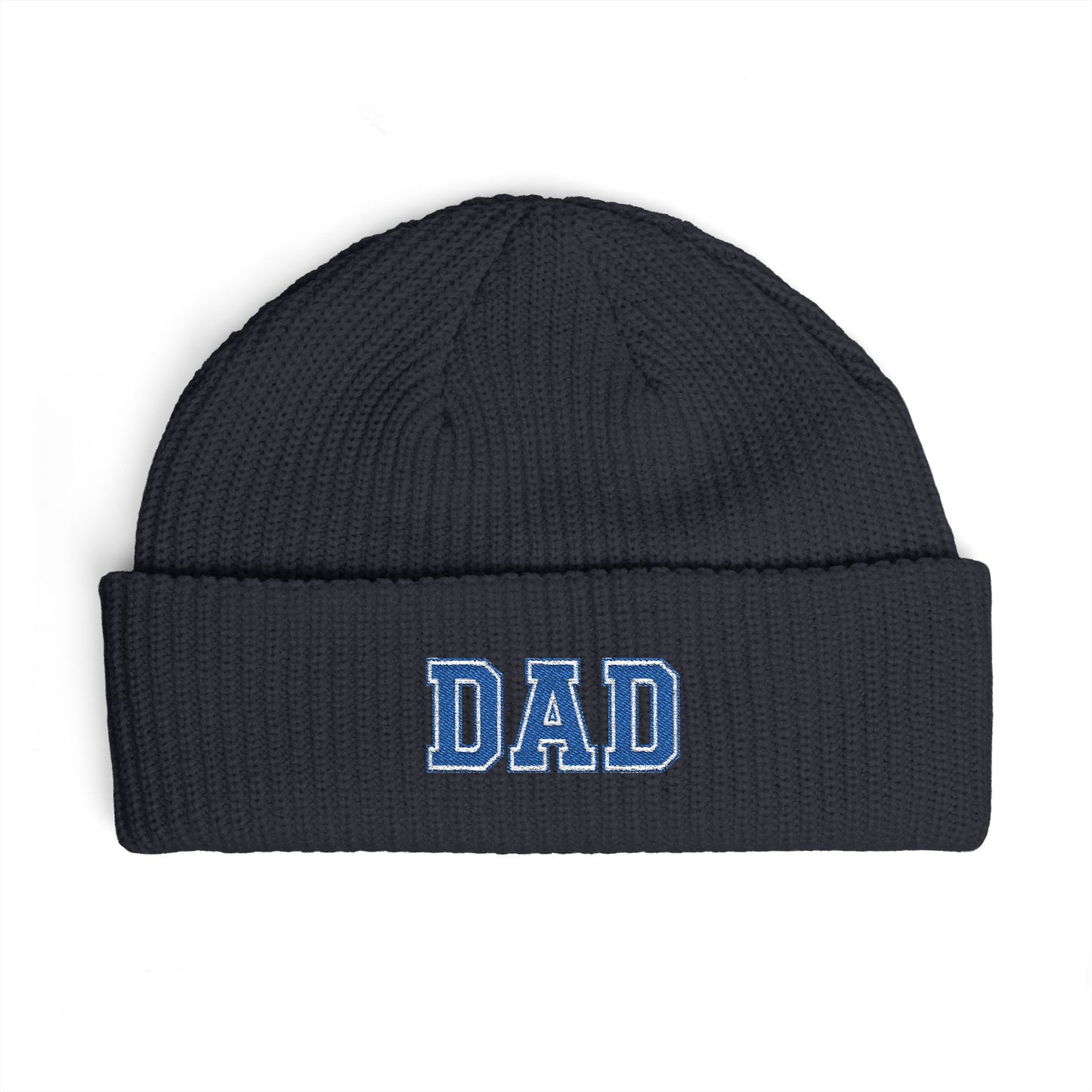 Dad Cuff Beanie — Embroidered Varsity Logo Knit Hat for Fathers, Gift for Dad Hats Printify One size Navy