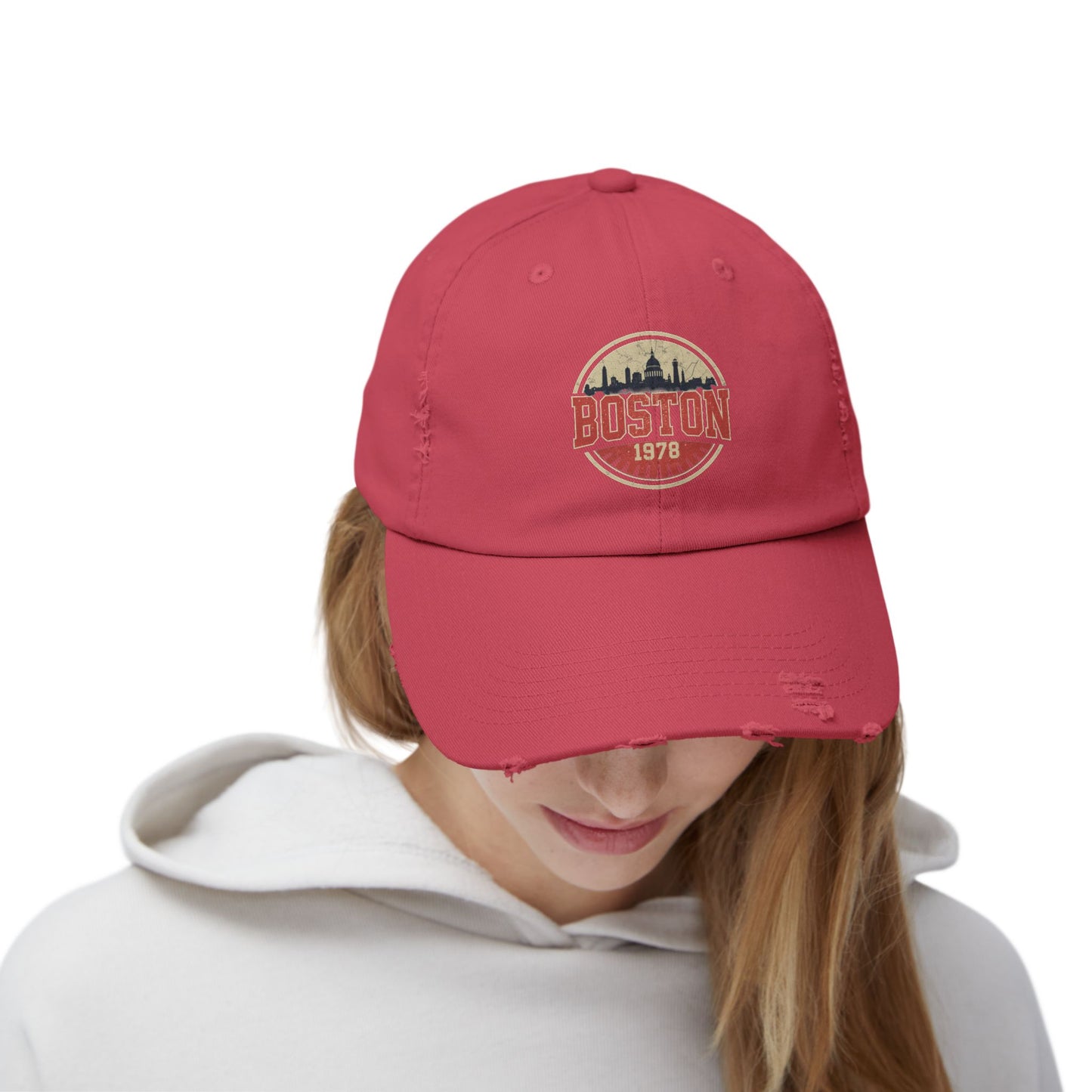Boston Distressed Cap - Vintage City Skyline Dad Hat (1978)