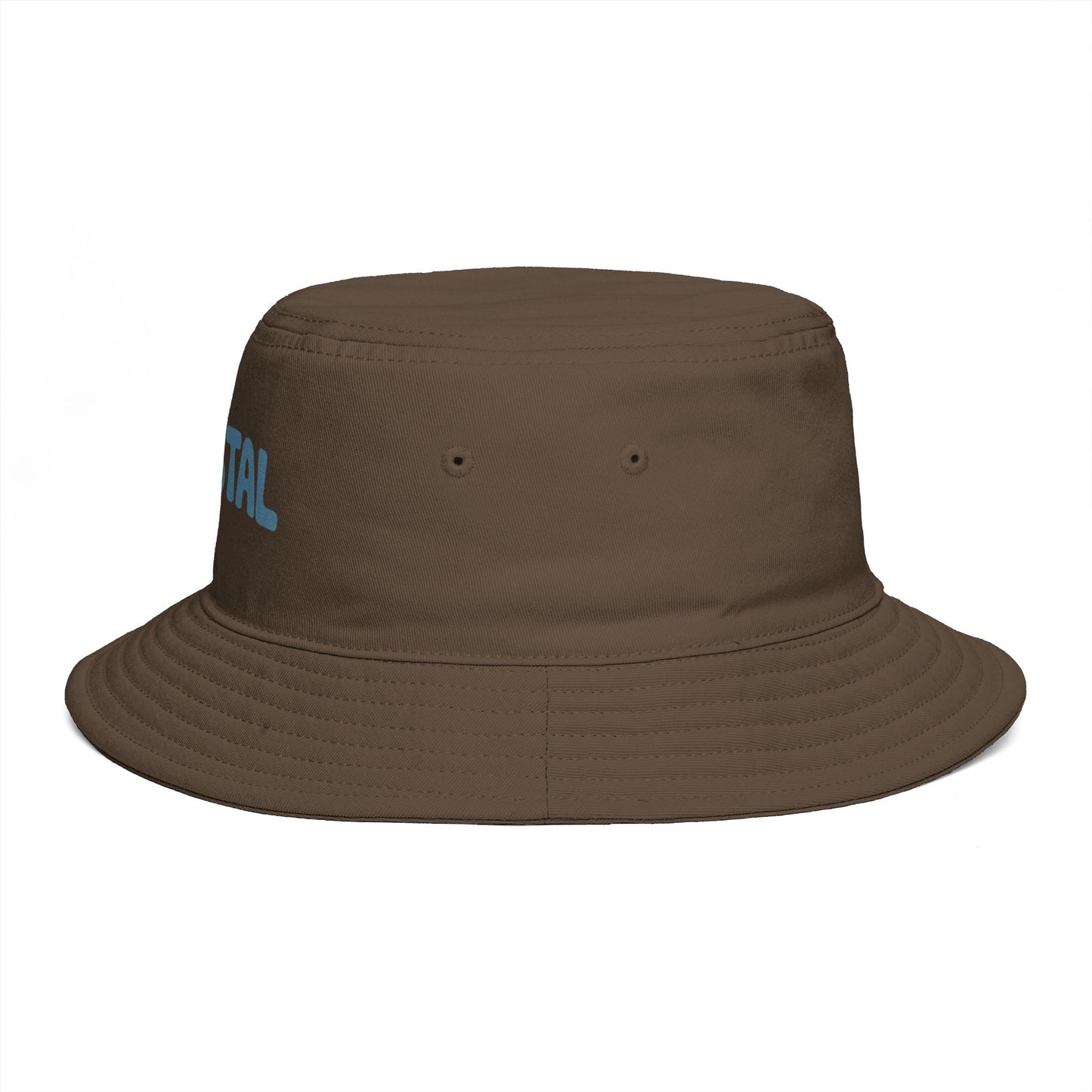 Coastal Bucket Hat — Brown Beach Sun Hat with 'COASTAL' Retro Text