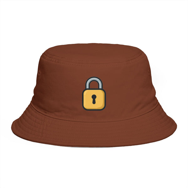 Lock Icon Bucket Hat — Minimal Brown Secure Padlock Embroidered Hat Hats Printify