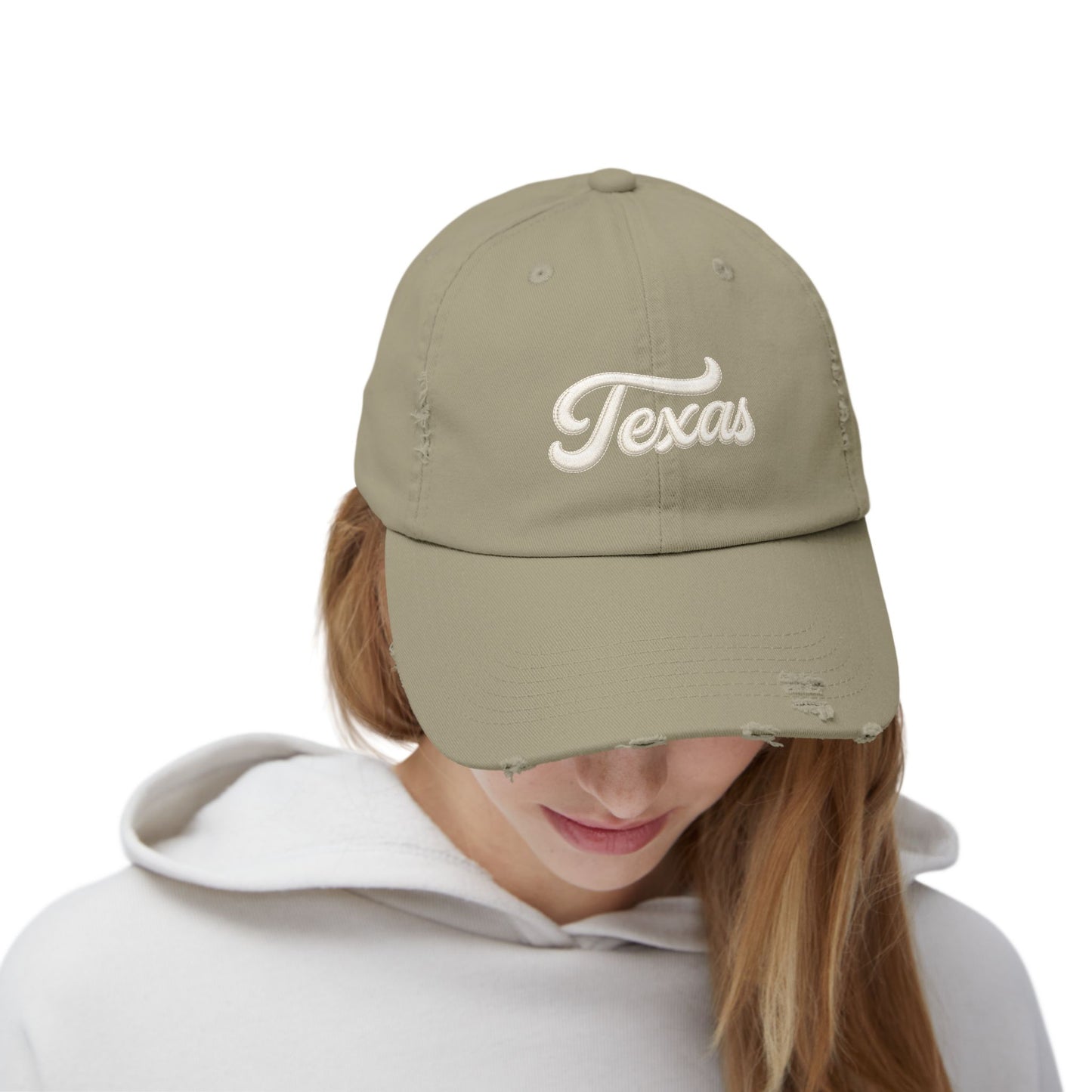 Texas Distressed Baseball Cap — Vintage Script Embroidered Hat