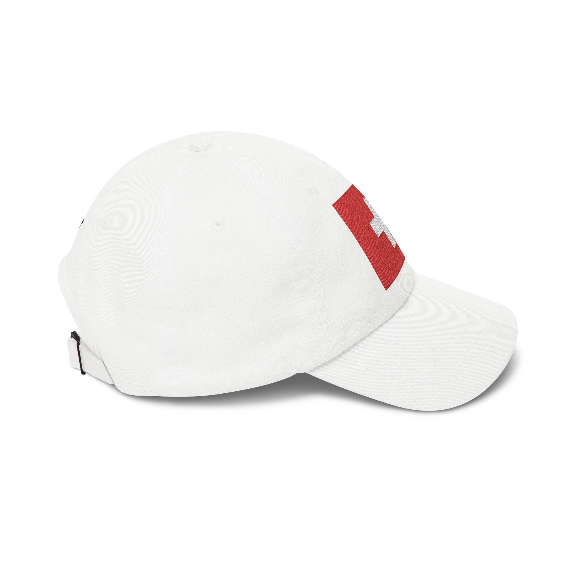 Dad Cap with Swiss Flag Embroidered Patch — Classic White Adjustable Hat Hats Printify