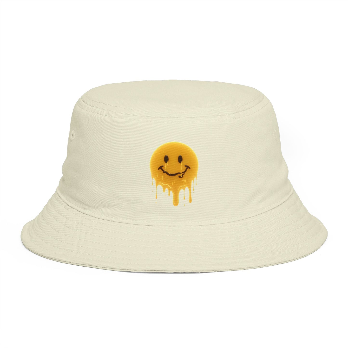 Smiley Drip Bucket Hat — Retro Melted Smile Face Sun Hat Hats Printify