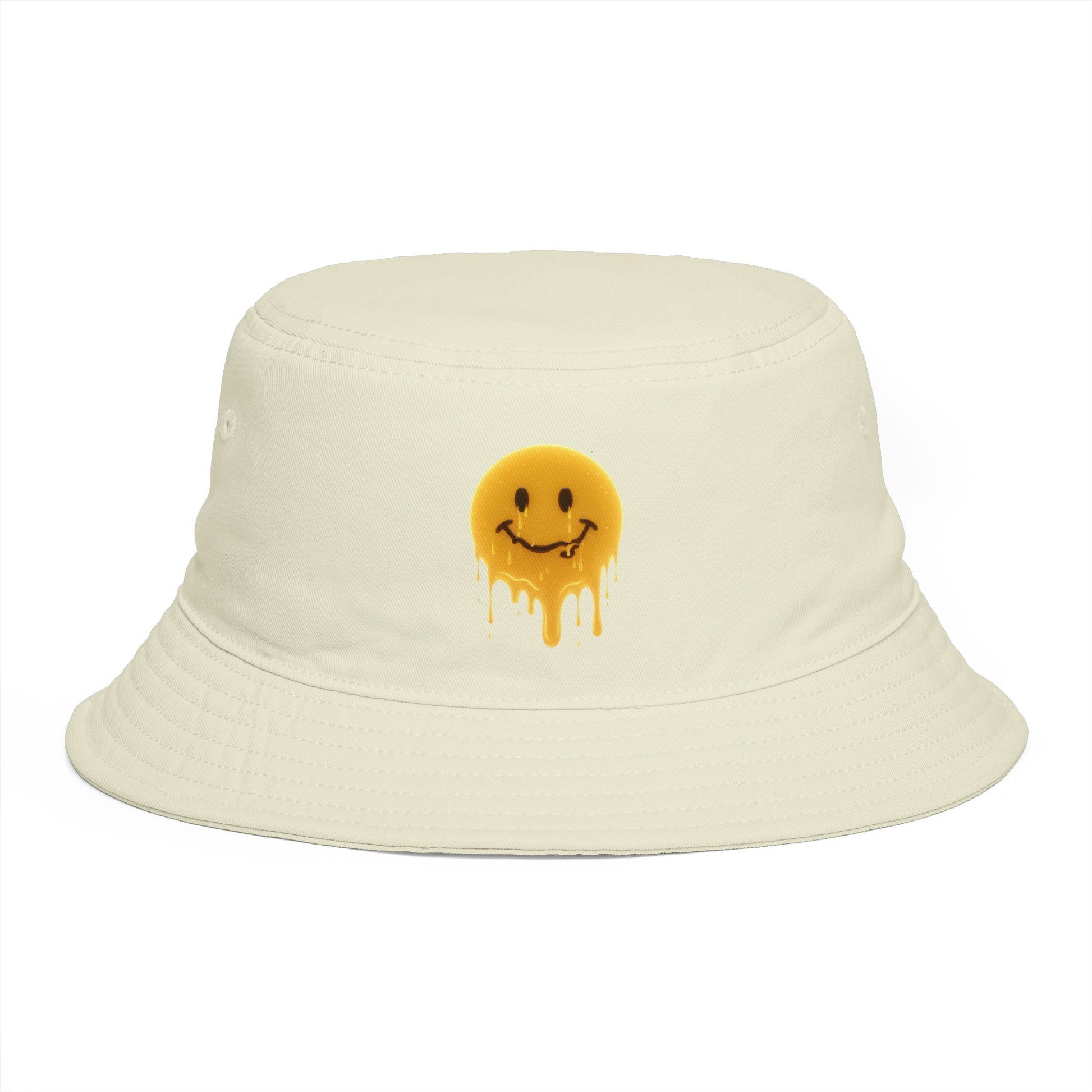 Smiley Drip Bucket Hat — Retro Melted Smile Face Sun Hat Hats Printify
